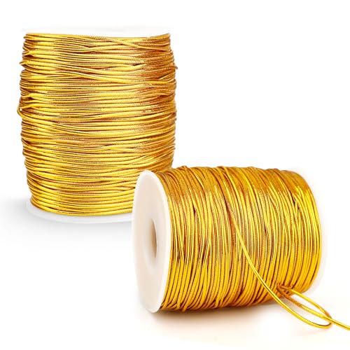 Elastische Kordel, Metallic-Stretchband, 2 Rollen, goldfarbene elastische Schnur, Metallic-Lametta-Kordel, Seilband für Geschenkboxen, Basteln, Weihnachtsschmuck, zum Aufhängen, Schmuckherstellung Elastische Kordel, Metallic-Stretchband, 2 Rollen, goldfarbene elastische Schnur, Metallic-Lametta-Kordel, Seilband für Geschenkboxen, Basteln, Weihnachtsschmuck, zum Aufhängen, Schmuckherstellung von Funactu