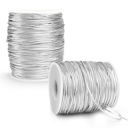 Elastische Kordel, Metallic-Stretchband, 2 Rollen, silberfarbene elastische Schnur, Metallband, Lametta-Kordel, Seil für Geschenkboxen, Basteln, Weihnachtsschmuck, zum Aufhängen, Schmuckherstellung Elastische Kordel, Metallic-Stretchband, 2 Rollen, silberfarbene elastische Schnur, Metallband, Lametta-Kordel, Seil für Geschenkboxen, Basteln, Weihnachtsschmuck, zum Aufhängen, Schmuckherstellung von Funactu