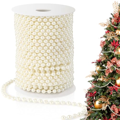 Perlen-Girlande, 6 mm, elfenbeinfarbene Kunstperlen, Perlengirlande für Weihnachtsbaum, 2,4 m, Perlenstrangspule, Perlenrolle zum Basteln, Blumenaufsätze, Hochzeit, Party, Weihnachtsbaumschmuck Perlen-Girlande, 6 mm, elfenbeinfarbene Kunstperlen, Perlengirlande für Weihnachtsbaum, 2,4 m, Perlenstrangspule, Perlenrolle zum Basteln, Blumenaufsätze, Hochzeit, Party, Weihnachtsbaumschmuck von Funactu