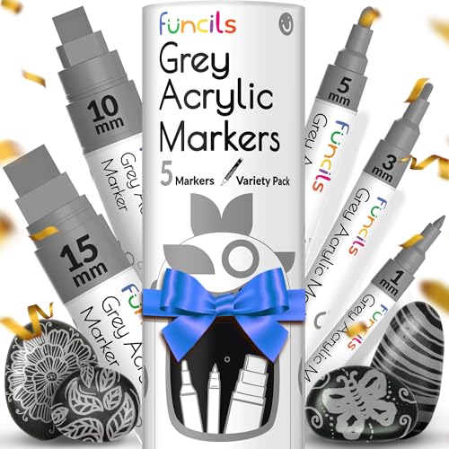 Funcils 5 Grau Acrylstifte für Steine, Glas, Holz, Leinwand - Grau Acryl Marker 1mm, 3mm, 6mm, 10mm, 15mm Spitze. Die Acryl Stifte sind ideal für Erwachsene und auch Kinder Funcils 5 Grau Acrylstifte für Steine, Glas, Holz, Leinwand - Grau Acryl Marker 1mm, 3mm, 6mm, 10mm, 15mm Spitze. Die Acryl Stifte sind ideal für Erwachsene und auch Kinder von Funcils
