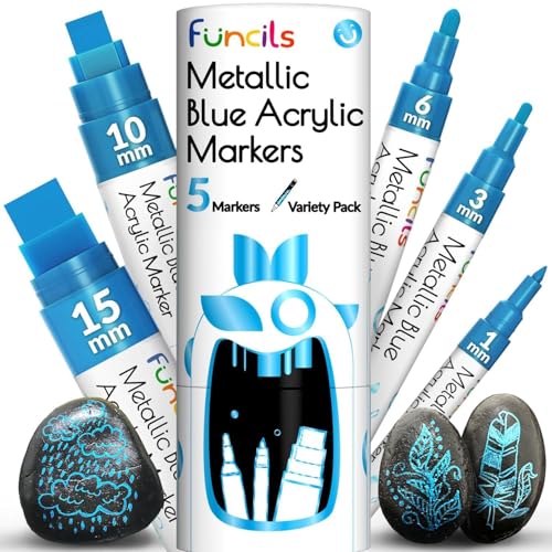 Funcils 5 Metallisch Acrylstifte für Steine, Glas, Holz, Leinwand - Blau Acryl Marker 1mm, 3mm, 6mm, 10mm, 15mm Spitze. Die Blaustift Acryl Stifte sind ideal für Erwachsene und auch Kinder. Funcils 5 Metallisch Acrylstifte für Steine, Glas, Holz, Leinwand - Blau Acryl Marker 1mm, 3mm, 6mm, 10mm, 15mm Spitze. Die Blaustift Acryl Stifte sind ideal für Erwachsene und auch Kinder. von Funcils