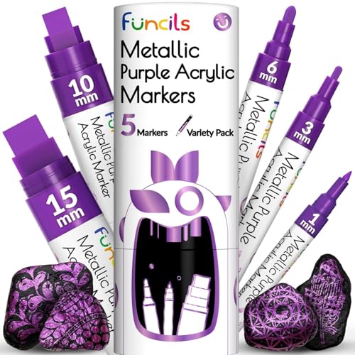 Funcils 5 Metallisch Acrylstifte für Steine, Glas, Holz, Leinwand - Lila Acryl Marker 1mm, 3mm, 6mm, 10mm, 15mm Spitze. Die Lilastift Acryl Stifte sind ideal für Erwachsene und auch Kinder. Funcils 5 Metallisch Acrylstifte für Steine, Glas, Holz, Leinwand - Lila Acryl Marker 1mm, 3mm, 6mm, 10mm, 15mm Spitze. Die Lilastift Acryl Stifte sind ideal für Erwachsene und auch Kinder. von Funcils