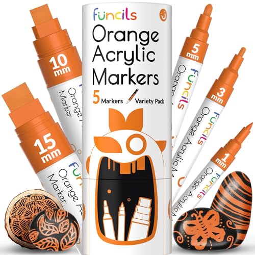 Funcils 5 Orange Acrylstifte für Steine, Glas, Holz, Leinwand - Orange Acryl Marker 1mm, 3mm, 6mm, 10mm, 15mm Spitze. Die Acryl Stifte sind ideal für Erwachsene und auch Kinder Funcils 5 Orange Acrylstifte für Steine, Glas, Holz, Leinwand - Orange Acryl Marker 1mm, 3mm, 6mm, 10mm, 15mm Spitze. Die Acryl Stifte sind ideal für Erwachsene und auch Kinder von Funcils