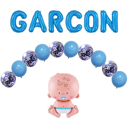 Baby Shower Deko Junge - Pack 16 Teile: Buchstaben JUNG, Baby, blaue Latexballons & Konfetti - Marke Funfest von Funfest