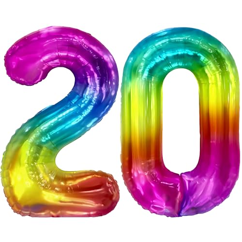 FUNFEST 100 cm Regenbogen-Luftballons zum 20. Geburtstag – Geburtstagsballon-Dekoration – inklusive XL-Ballon zum 20. Geburtstag und Strohhalm – Fliegen mit Helium von Funfest