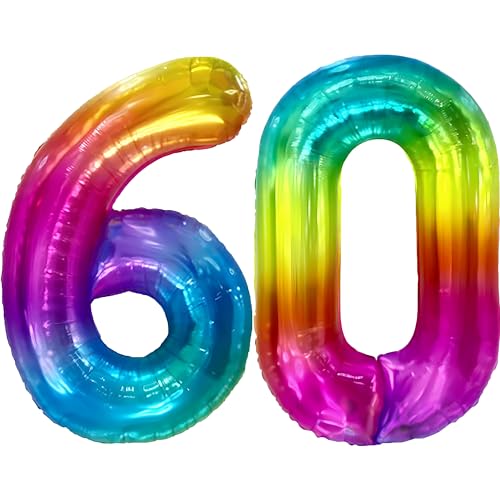 FUNFEST 100 cm Regenbogen-Luftballons zum 60. Geburtstag – Geburtstagsballon-Dekoration – inklusive XL-Ballon zum 60. Geburtstag und Strohhalm – Fliegen mit Helium von Funfest