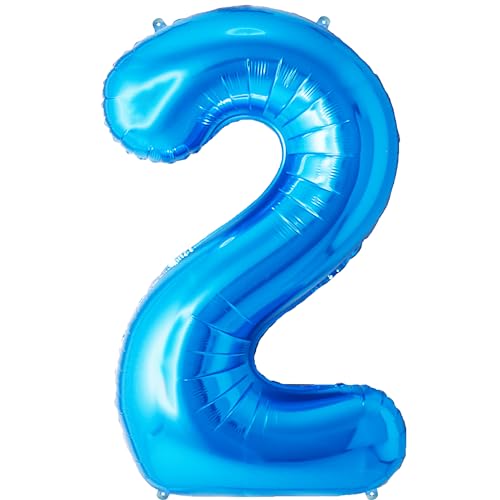 FUNFEST 100 cm blaue 2 Jahre alte Geburtstagsballons – Geburtstagsballon-Dekoration – inklusive 2 Jahre altem XL-Ballon und Strohhalm – Fliegen mit Helium von Funfest