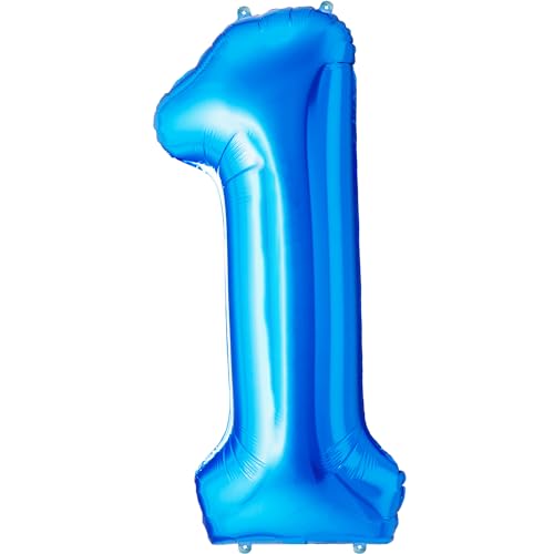 FUNFEST 100 cm blaue Luftballons zum 1. Geburtstag – Geburtstagsballon-Dekoration – inklusive XL-Ballon zum 1. Geburtstag und Strohhalm – Heliumfliegen von Funfest