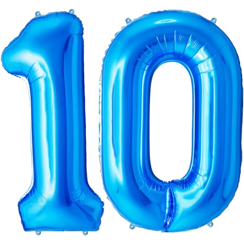 FUNFEST 100 cm blaue Luftballons zum 10. Geburtstag – Geburtstagsballon-Dekoration – inklusive XL-Ballon zum 10. Geburtstag und Strohhalm – Fliegen mit Helium von Funfest