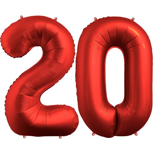 FUNFEST 100 cm chromrote Luftballons zum 20. Geburtstag – Geburtstagsballon-Dekoration – inklusive XL-Ballon zum 20. Geburtstag und Strohhalm – Heliumfliegen von Funfest