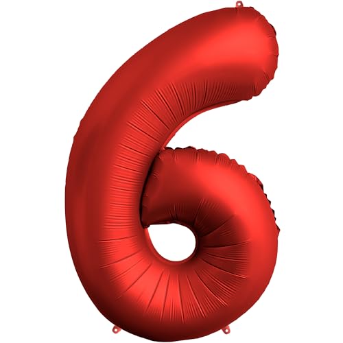 FUNFEST 100 cm chromrote Luftballons zum 6. Geburtstag – Geburtstagsballon-Dekoration – inklusive XL-Ballon zum 6. Geburtstag und Strohhalm – Fliegen mit Helium von Funfest