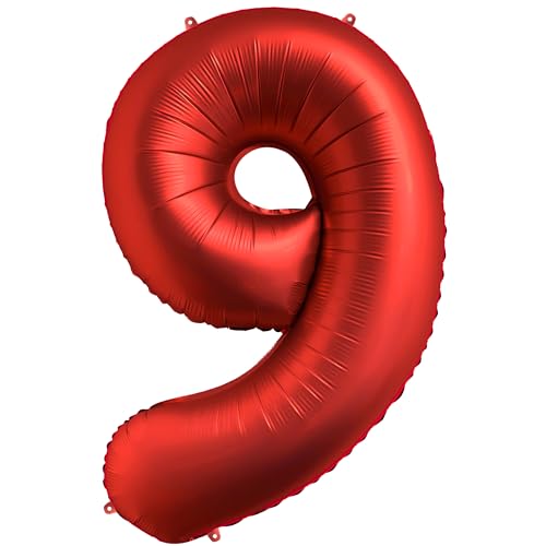 FUNFEST 100 cm chromrote Luftballons zum 9. Geburtstag – Geburtstagsballon-Dekoration – inklusive XL-Ballon zum 9. Geburtstag und Strohhalm – fliegen Sie mit Helium von Funfest