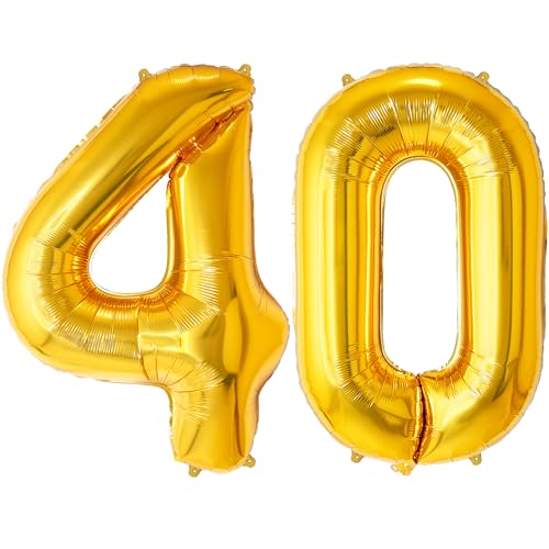 FUNFEST 100 cm goldene Luftballons zum 40. Geburtstag – Geburtstagsballon-Dekoration – inklusive XL-Ballon zum 40. Geburtstag und Strohhalm – Fliegen mit Helium von Funfest