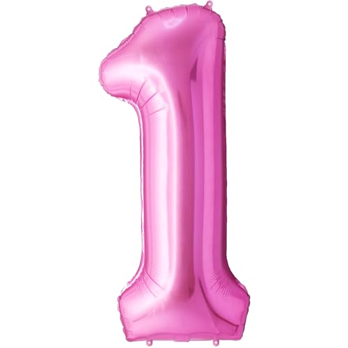 FUNFEST 100 cm rosa Luftballons zum 1. Geburtstag – Geburtstagsballon-Dekoration – inklusive XL-Ballon zum 1. Geburtstag und Strohhalm – Heliumfliegen von Funfest