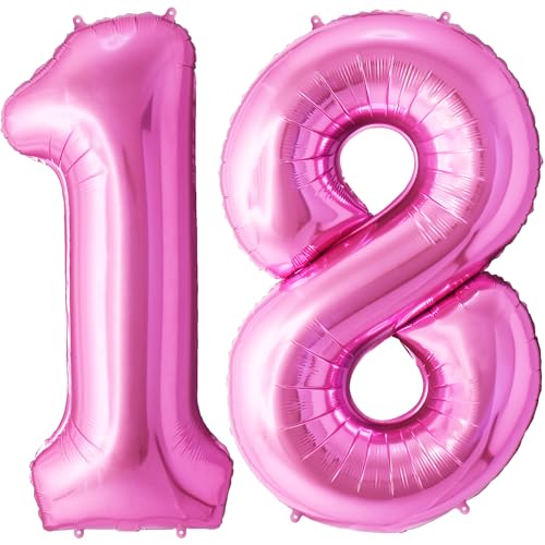 FUNFEST 100 cm rosa Luftballons zum 18. Geburtstag – Geburtstagsballon-Dekoration – inklusive XL-Ballon zum 18. Geburtstag und Strohhalm – Heliumfliegen von Funfest