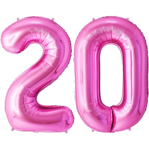 FUNFEST 100 cm rosa Luftballons zum 20. Geburtstag – Geburtstagsballon-Dekoration – inklusive XL-Ballon zum 20. Geburtstag und Strohhalm – Heliumfliegen von Funfest