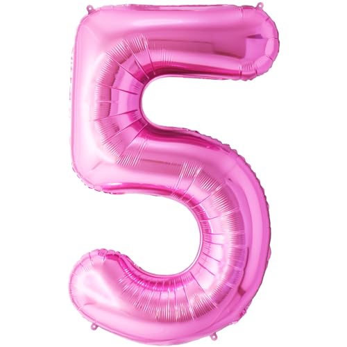 FUNFEST 100 cm rosa Luftballons zum 5. Geburtstag – Geburtstagsballon-Dekoration – inklusive XL-Ballon zum 5. Geburtstag und Strohhalm – Heliumfliegen von Funfest