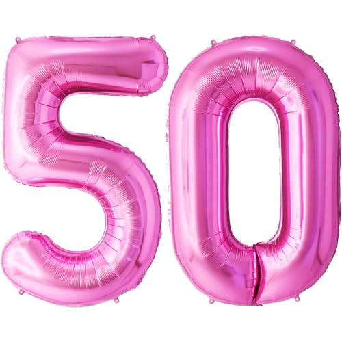 FUNFEST 100 cm rosa Luftballons zum 50. Geburtstag – Geburtstagsballon-Dekoration – inklusive XL-Ballon zum 50. Geburtstag und Strohhalm – Heliumfliegen von Funfest