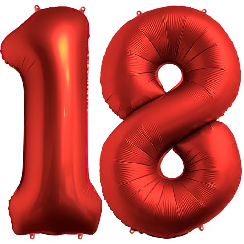 FUNFEST 100 cm rote Chrom-Luftballons zum 18. Geburtstag – Geburtstagsballon-Dekoration – inklusive XL-Ballon zum 18. Geburtstag und Strohhalm – Heliumfliegen von Funfest