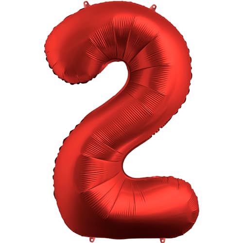 FUNFEST 2 Jahre Geburtstagsballons, chromrot, Farbe 100 cm – Geburtstagsballon-Dekoration – inklusive 2 Jahre altem XL-Ballon und Strohhalm – Fliegen mit Helium von Funfest