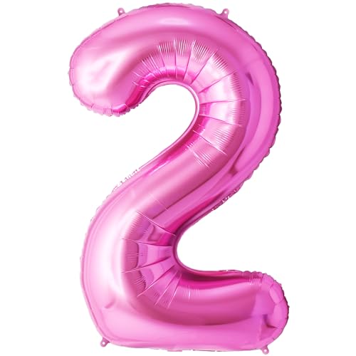 FUNFEST 2 Jahre Geburtstagsballons, rosa Farbe, 100 cm – Geburtstagsballon-Dekoration – inklusive 2 Jahre altem XL-Ballon und Strohhalm – Fliegen mit Helium von Funfest