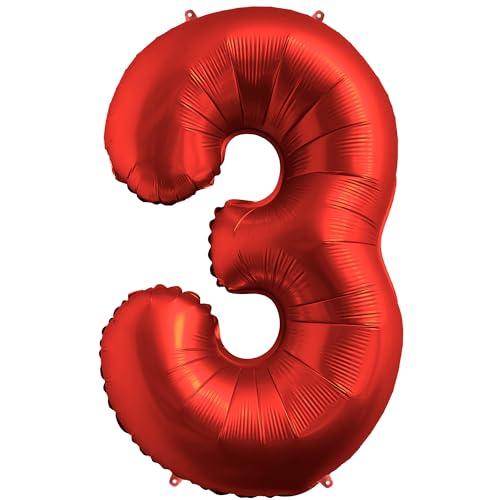 FUNFEST 3 Jahre Geburtstagsballons Chromrot Farbe 100 cm – Geburtstagsballondekoration – Inklusive XL 3 Jahre Ballon und Strohhalm – Fliegen Sie mit Helium von Funfest