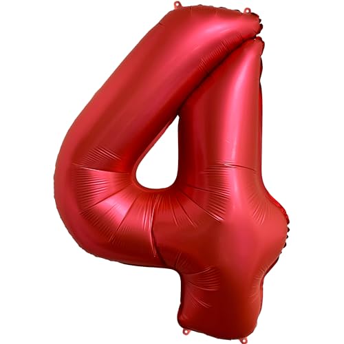 FUNFEST 4 Jahre Geburtstagsballons Chromrot Farbe 100 cm – Geburtstagsballondekoration – Inklusive 4 Jahre XL-Ballon und Strohhalm – Fliegen Sie mit Helium von Funfest