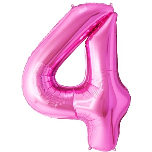 FUNFEST 4 Jahre Geburtstagsballons rosa Farbe 100 cm – Geburtstagsballondekoration – inklusive 4 Jahre XL-Ballon und Strohhalm – Fliegen mit Helium von Funfest
