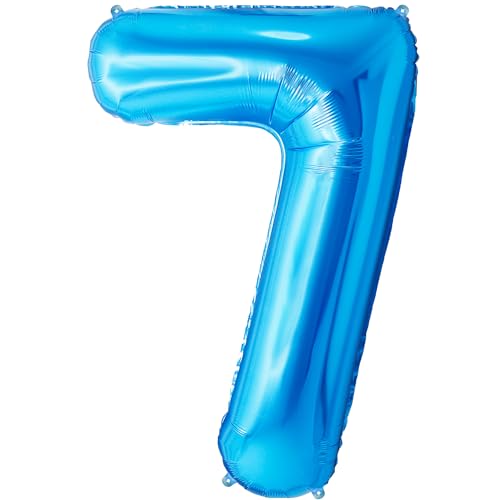 FUNFEST 7 Jahre Geburtstagsballons, blaue Farbe, 100 cm – Geburtstagsballon-Dekoration – inklusive 7 Jahre XL-Ballon und Strohhalm – Fliegen mit Helium von Funfest
