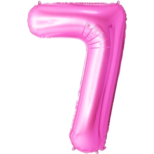 FUNFEST 7 Jahre Geburtstagsballons rosa Farbe 100 cm – Geburtstagsballon-Dekoration – inklusive 7 Jahre XL-Ballon und Strohhalm – Fliegen mit Helium von Funfest
