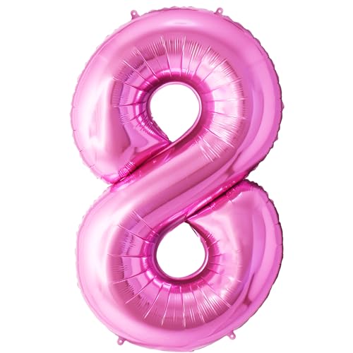 FUNFEST 8 Jahre Geburtstagsballons rosa Farbe 100 cm – Geburtstagsballon-Dekoration – inklusive 8 Jahre altem XL-Ballon und Strohhalm – Fliegen mit Helium von Funfest