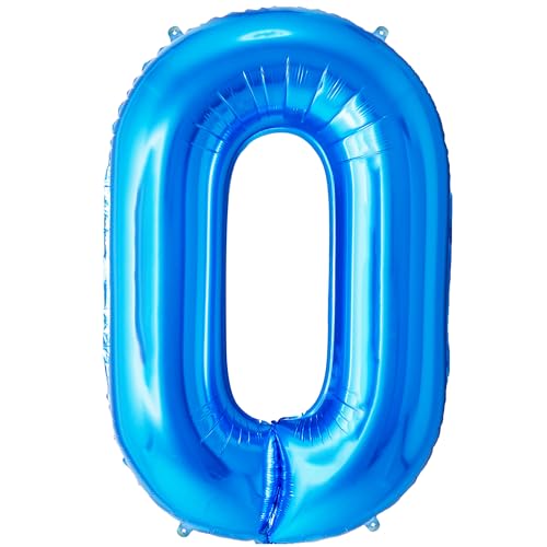 FUNFEST Geburtstagsballons Nr. 0, blaue Farbe, 100 cm – Dekoration für Geburtstagsballons – inklusive Ballon Nr. 0 XL und Strohhalm – fliegt mit Helium von Funfest