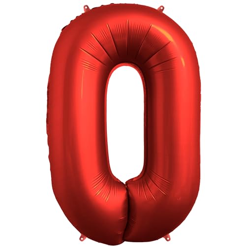 FUNFEST Geburtstagsballons Nr. 0 Chromrot Farbe 100 cm – Dekoration für Geburtstagsballons – Inklusive Ballon Nr. 0 XL und Strohhalm – Fliegt mit Helium von Funfest