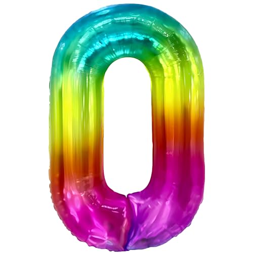 FUNFEST Geburtstagsballons Nr. 0 Regenbogenfarbe 100 cm – Geburtstagsballon-Dekoration – inklusive Ballon Nr. 0 XL und Strohhalm – fliegt mit Helium von Funfest