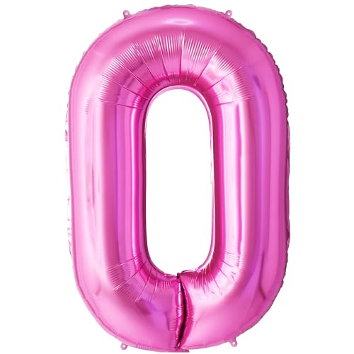FUNFEST Geburtstagsballons Nr. 0 in rosa Farbe 100 cm – Dekoration für Geburtstagsballons – inklusive Ballon Nr. 0 XL und Strohhalm – fliegt mit Helium von Funfest