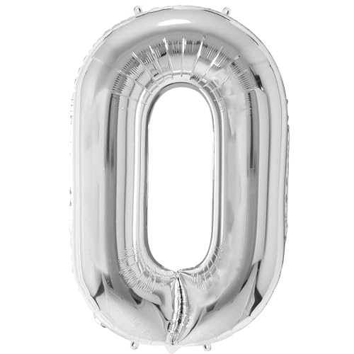 FUNFEST Geburtstagsballons Nr. 0 silberfarben 100 cm – Geburtstagsballon-Dekoration – inklusive Ballon Nr. 0 XL und Strohhalm – fliegt mit Helium von Funfest