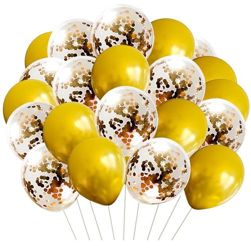 FUNFEST Luftballons Gold und Pailletten Gold – Packung mit 36 Luftballons à 30 cm Farbe Gold – Dekoration Ballon Gold und Pailletten – Fliegen mit Helium – Hochwertiger Ballon von Funfest