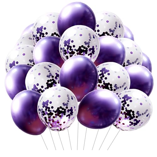FUNFEST Luftballons Violett und Pailletten Violett – Packung mit 36 Luftballons à 30 cm Farbe Violett – Dekoration Ballon Violett und Pailletten – Fliegen mit Helium – Hochwertiger Ballon von Funfest
