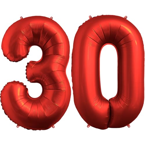 FUNFEST Luftballons zum 30. Geburtstag, Farbe Chromrot, 100 cm – Geburtstagsballon-Dekoration – inklusive XL-Ballon zum 30. Geburtstag und Strohhalm – fliegen mit Helium – Ballon in Premium-Qualität von Funfest