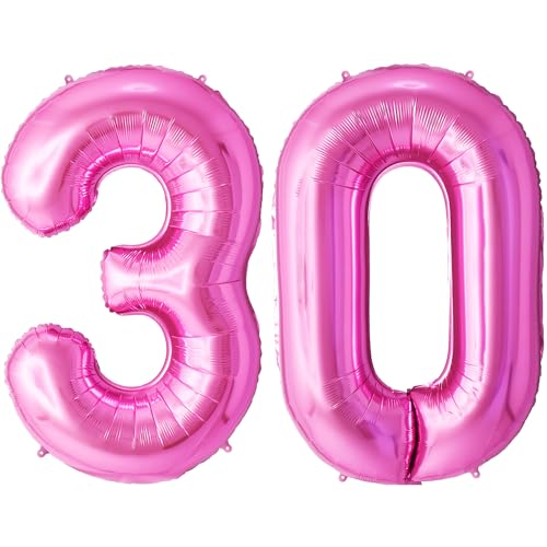 FUNFEST Luftballons zum 30. Geburtstag, rosa Farbe, 100 cm – Geburtstagsballon-Dekoration – inklusive XL-Ballon zum 30. Geburtstag und Strohhalm – Fliegen mit Helium von Funfest