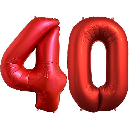 FUNFEST Luftballons zum 40. Geburtstag, Farbe Chromrot, 100 cm – Geburtstagsballon-Dekoration – inklusive XL-Ballon zum 40. Geburtstag und Strohhalm – Fliegen mit Helium – Ballon in Premium-Qualität von Funfest