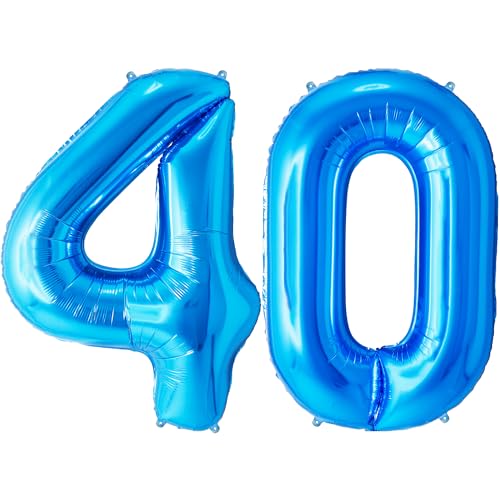 FUNFEST Luftballons zum 40. Geburtstag, blaue Farbe, 100 cm – Geburtstagsballon-Dekoration – inklusive XL-Ballon zum 40. Geburtstag und Strohhalm – Fliegen mit Helium von Funfest