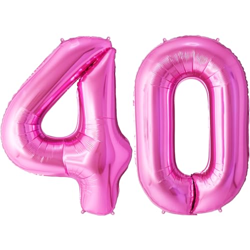 FUNFEST Luftballons zum 40. Geburtstag, rosa Farbe, 100 cm – Geburtstagsballon-Dekoration – inklusive XL-Ballon zum 40. Geburtstag und Strohhalm – Fliegen mit Helium von Funfest