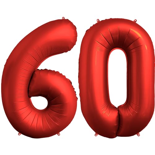 FUNFEST Luftballons zum 60. Geburtstag, Farbe Chromrot, 100 cm – Geburtstagsballon-Dekoration – inklusive XL-Ballon zum 60. Geburtstag und Strohhalm – fliegen mit Helium – Ballon in Premium-Qualität von Funfest