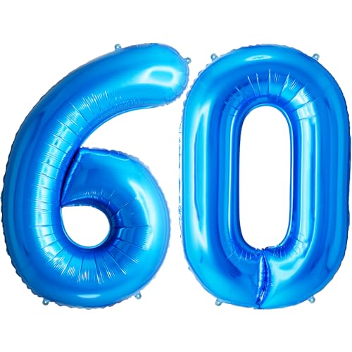 FUNFEST Luftballons zum 60. Geburtstag, blaue Farbe, 100 cm – Geburtstagsballon-Dekoration – inklusive XL-Ballon zum 60. Geburtstag und Strohhalm – Fliegen mit Helium von Funfest