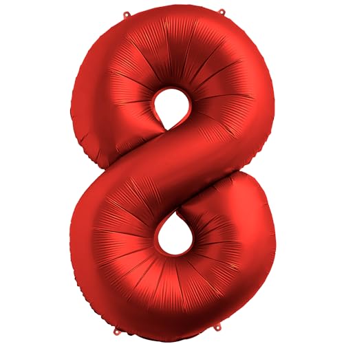 FUNFEST Luftballons zum 8. Geburtstag, Farbe Chromrot, 100 cm – Geburtstagsballon-Dekoration – inklusive XL-Ballon zum 8. Geburtstag und Strohhalm – Fliegen mit Helium von Funfest