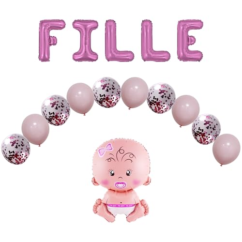 Funfest Mädchen Baby Shower Deko - 16-teiliges Set Buchstaben, Baby, Latexballons & Konfetti - Marke Funfest von Funfest