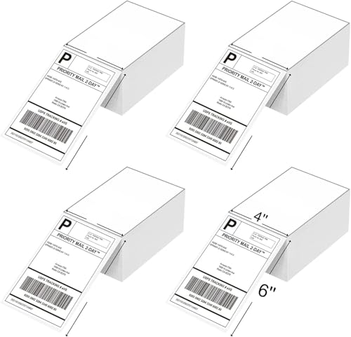4 Stapel 2000 Etiketten Direkte thermische Etiketten Fanfold Versand Etiketten Weiß (101x152mm) Aufkleber Aufkleber BPA&BPS Freie weiße quadratische Aufkleber für direkte thermische Drucker von FungLam