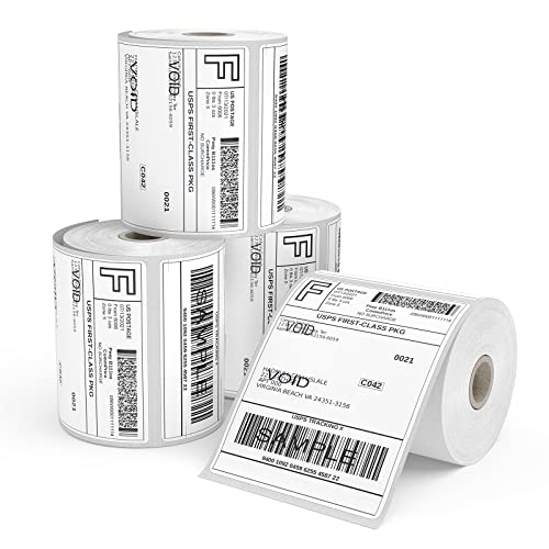 Thermodirekt-Etiketten, 4 Rollen, 1000 Etiketten, Versandetiketten, weiß, 101 x 152 mm, Verpackungsetiketten für Thermodirektdrucker, 250 Etiketten/Rolle von FungLam