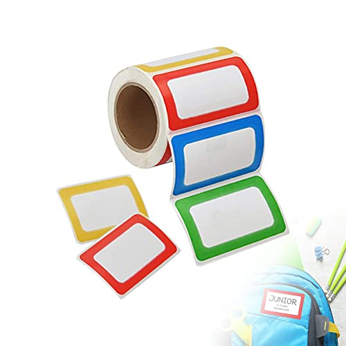 Namensschild Aufkleber 200 Stücke Namen Etiketten Sticker Selbstklebende Bunte Grenz Name Tag Stickers für Schule, Büro, Parteien, Küche, Kinder Kleidung - 89 x 57mm, 4 Farben (Rollen) von FungLam
